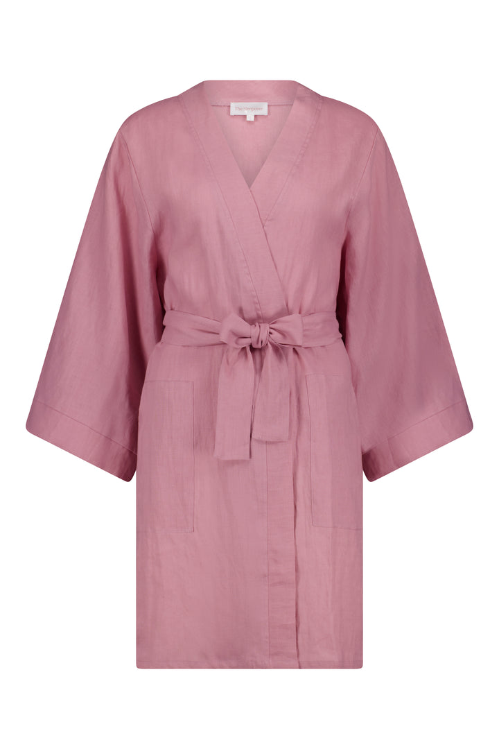 personalised linen bridal bridesmaid robe pink