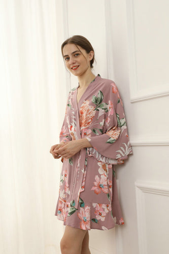 Amelia Cotton Floral Robe - Mauve