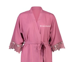 Olivia Cotton Lace Robe - Dusty Rose - Bridesmaid Embroidery ** FAULTY**