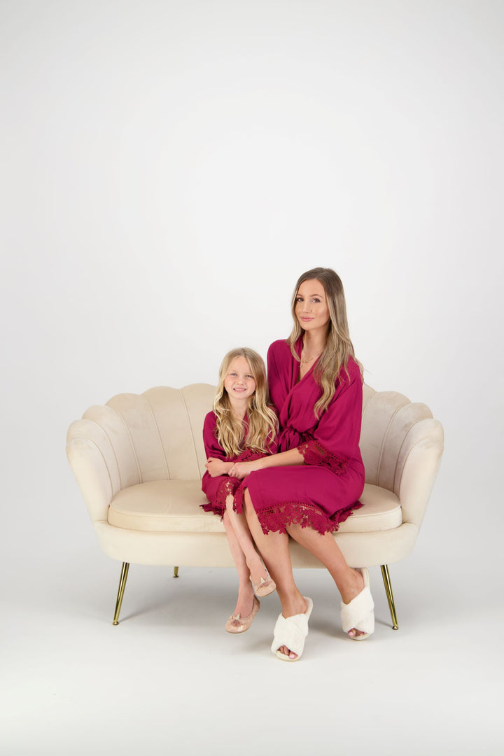 Olivia Cotton Lace Robe - Burgundy