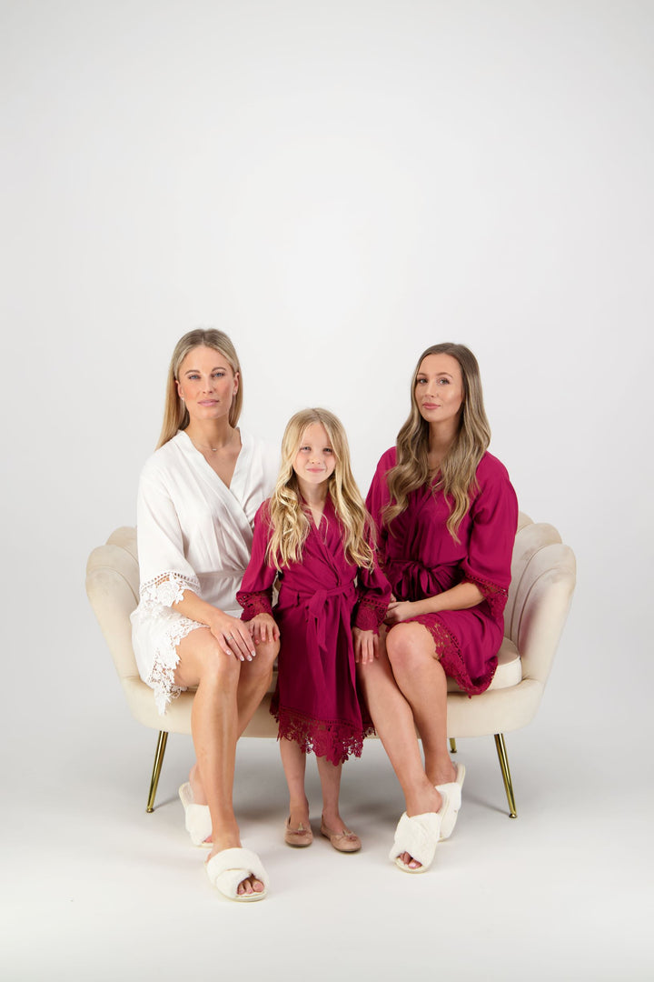 Olivia Cotton Lace Robe - Burgundy