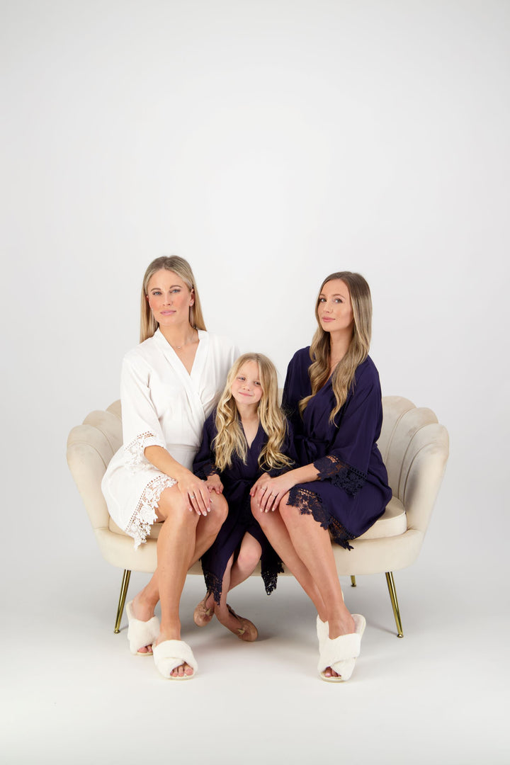 Olivia Cotton Lace Robe - Navy