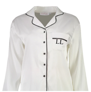 Georgie Long PJ Set - White/ Black - Large - Embroidery LL On Pocket