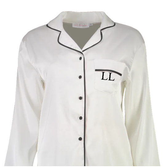 Georgie Long PJ Set - White/ Black - Large - Embroidery LL On Pocket