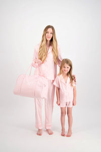 Sienna Mini Short PJ Set - Blush Pink/White - Size 6 - Embroidery A On Pocket