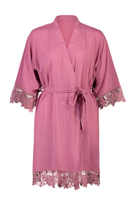 Olivia Cotton Lace Robe - Dusty Rose - Bridesmaid Embroidery ** FAULTY**