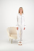 Load image into Gallery viewer, Georgie Long PJ Set - White/ Black - Large - Embroidery LL On Pocket