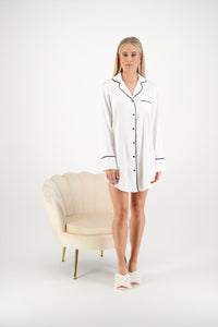 Gemma Nightie Shirt - White/ Black - P/S - Embroidery J On Pocket