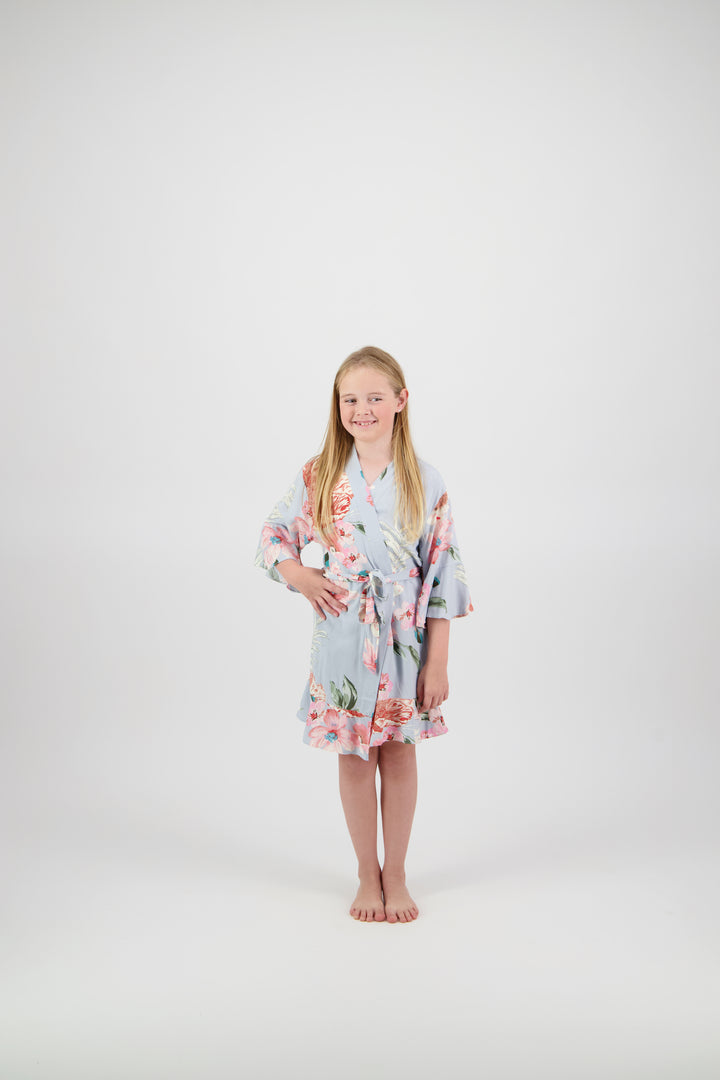 Amelia Floral Cotton Flower Girl Robe - Baby Blue