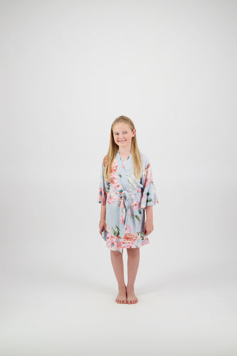 Amelia Floral Cotton Flower Girl Robe - Baby Blue