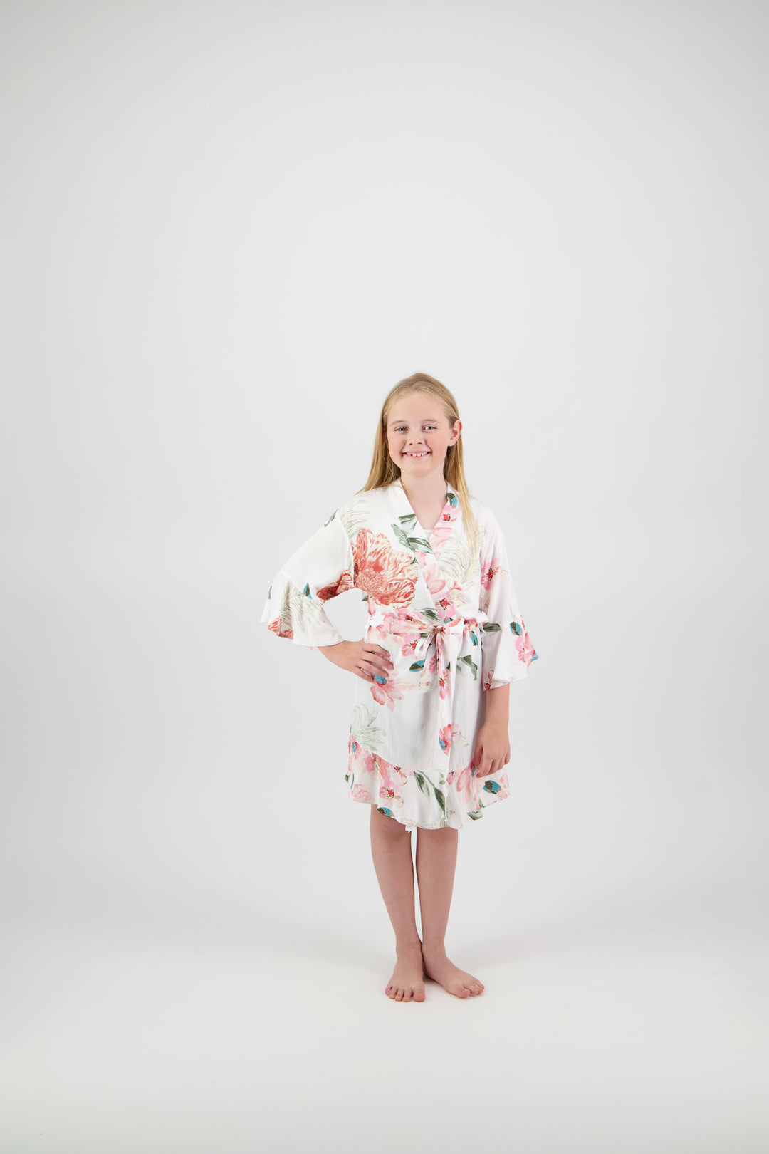 Amelia Floral Cotton Flower Girl Robe - White
