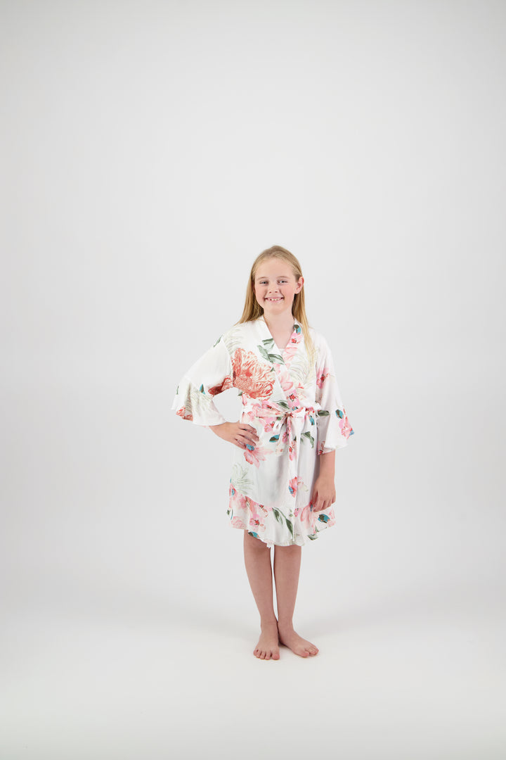 Amelia Floral Cotton Flower Girl Robe - White