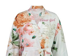 Floral Cotton with Tassels Flower Girl Robe - White - Size 4 - Flower Girl embroidery in Pink