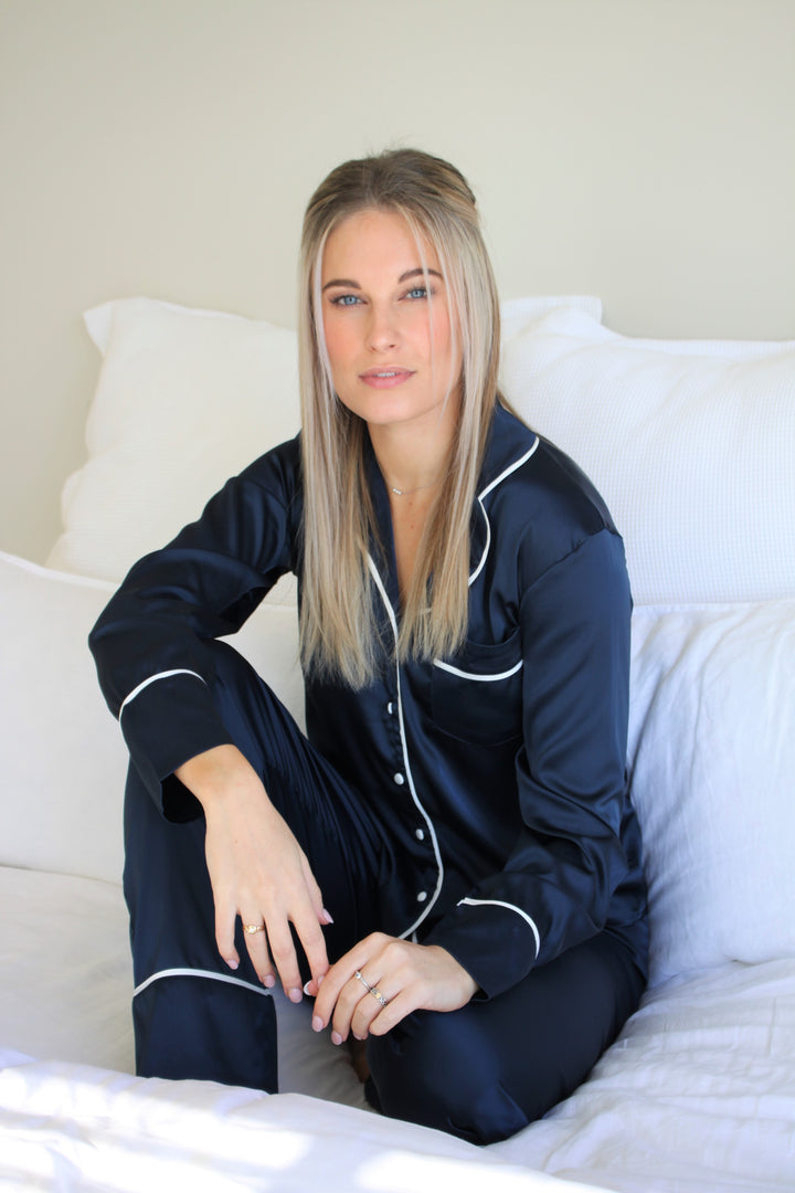 Georgie Long PJ Set - Navy/ White