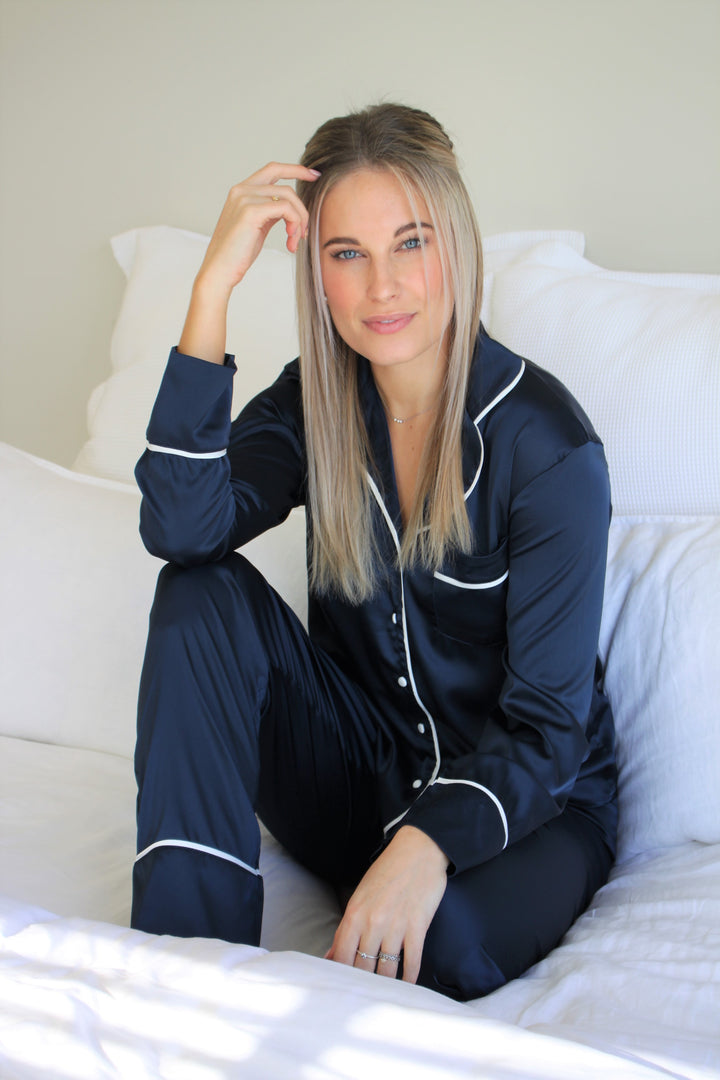 Georgie Long PJ Set - Navy/ White