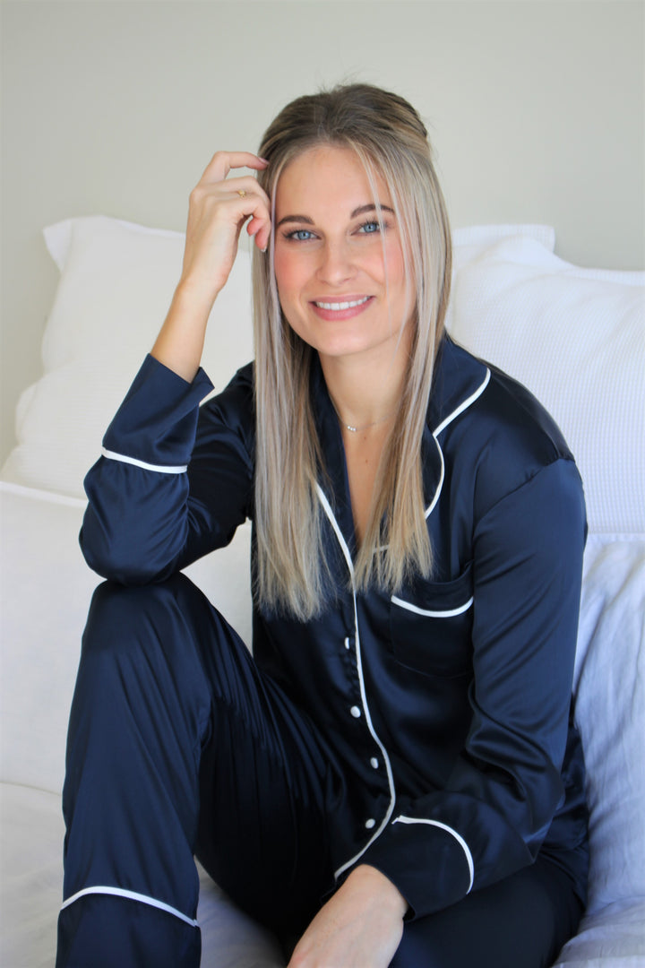 Georgie Long PJ Set - Navy/ White