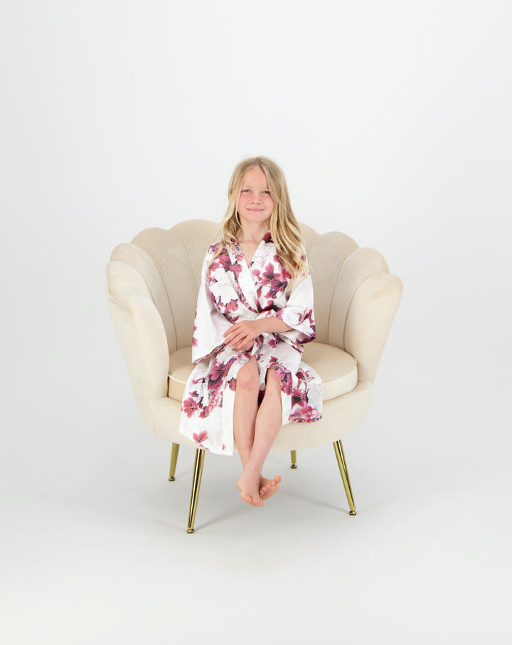 Isla Floral Mini Flower Girl Robe - White