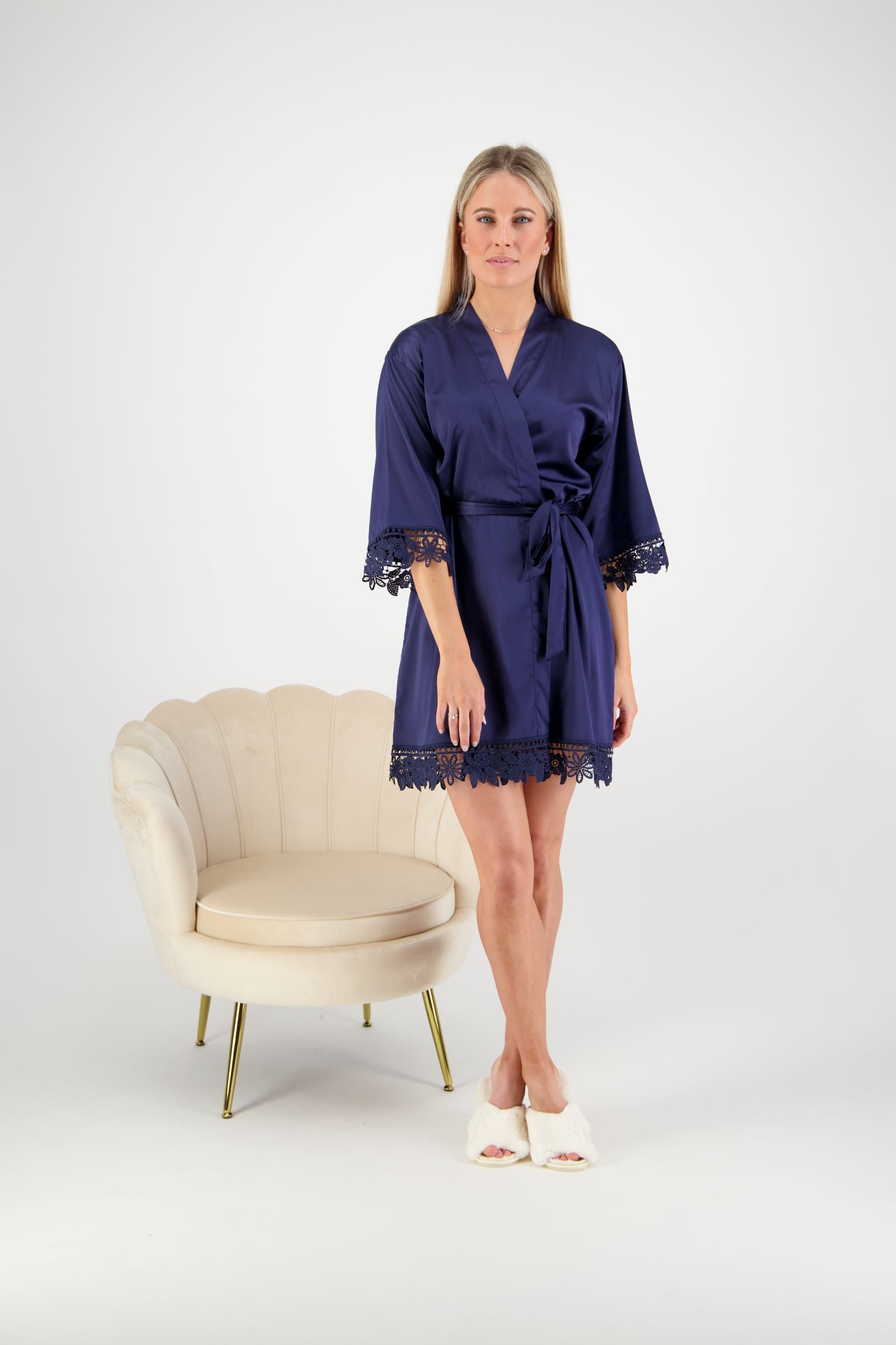 Misha Lace Robe - Navy – The Sleepover