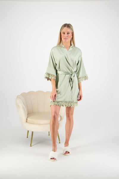Misha Lace Robe - Sage Green The Sleepover Misha Lace Robe - Sage Green The Sleepover