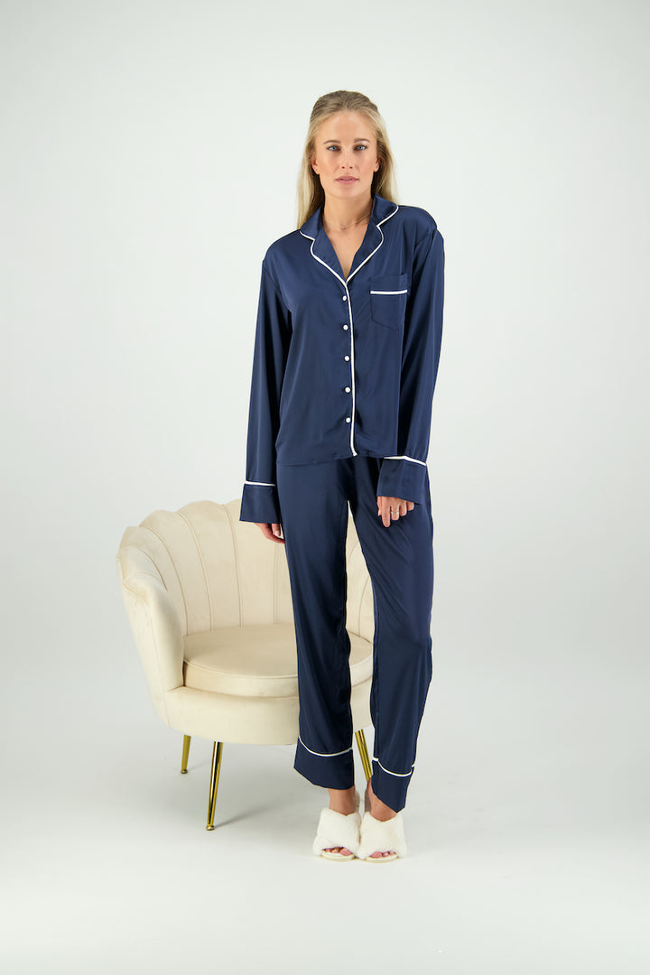 Georgie Long PJ Set - Navy/ White