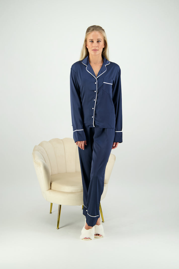 Georgie Long PJ Set - Navy/ White
