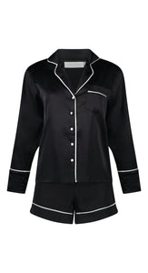 Madison Long Sleeve Top with Shorts PJ Set - Black