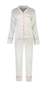 Georgie Long PJ Set - White/Candy Pink - 1 left - S only!