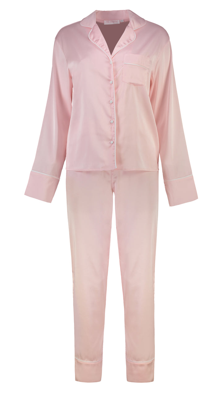Georgie Long PJ Set - Blush/ White - S, XL & 2XL only