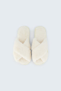 Maia Fluffy Crossover Slippers - White