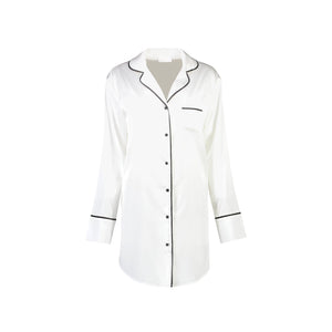 Gemma Nightie Shirt - White/ Black Piping
