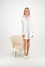 Load image into Gallery viewer, Gemma Nightie Shirt - White/ Black Piping